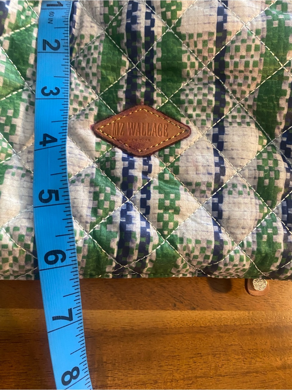 MZ Wallace Spring Plaid Gren Blue Quilted Nik Duffel Travel Bag - Picture 12 of 14
